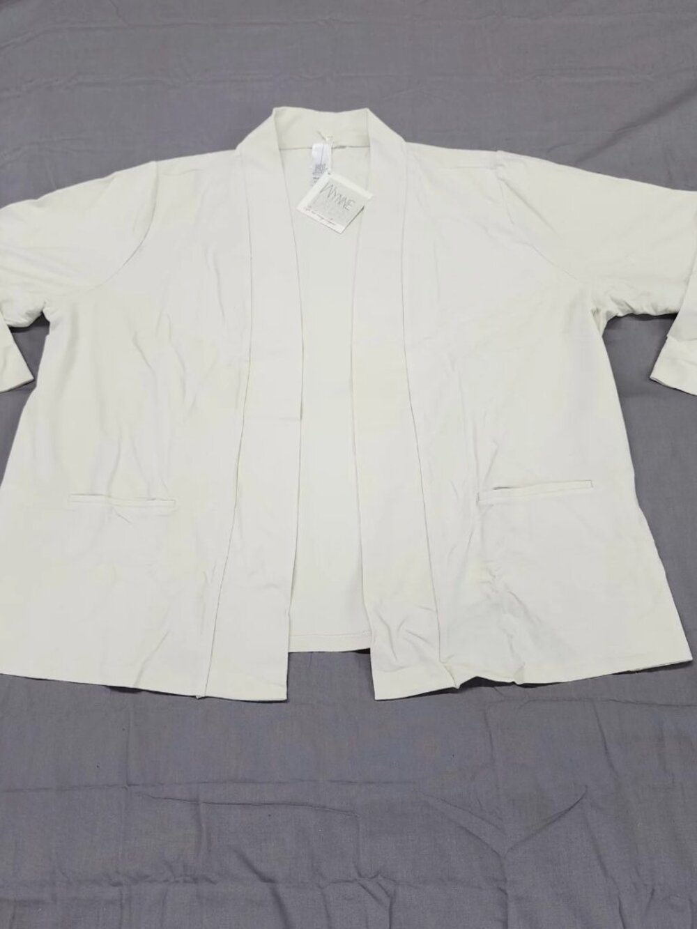 WynneLayers Open Front Knit Jacket Ivory Womens Plus Size 3X Stretch Pockets